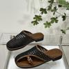 Retro new Chinese weaving sandal slippers female summer outside wear hitchhiking flat bottom hollow out Baotou half drag