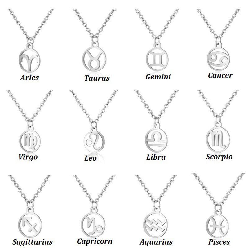 Stainless Steel Zodiac Pendant Necklace with Thin Chain