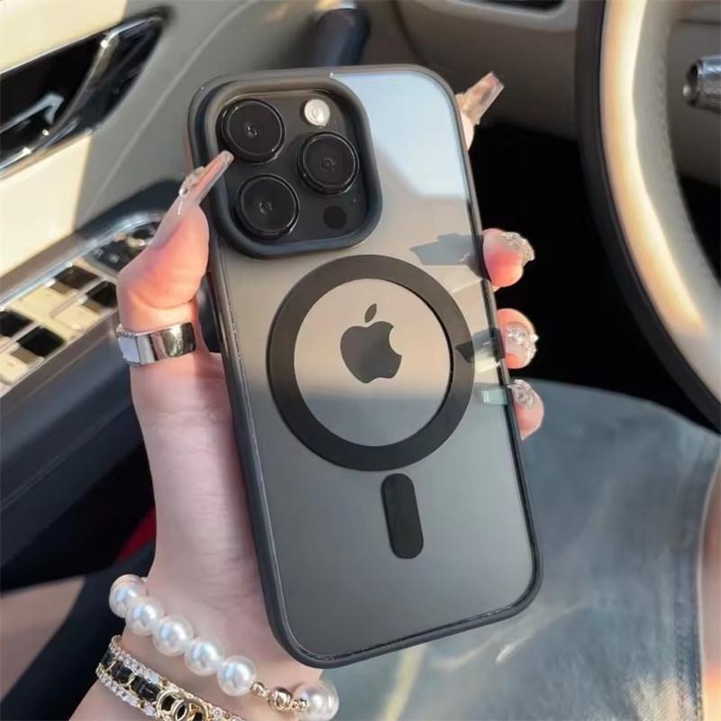 

Роскошный беспроводной зарядный прозрачный чехол Magsafe для iPhone 16 15 14 13 12 11 Pro Max Plus Mini XS XR Магнитный бампер Чехол-накладка iPhone X чёрный