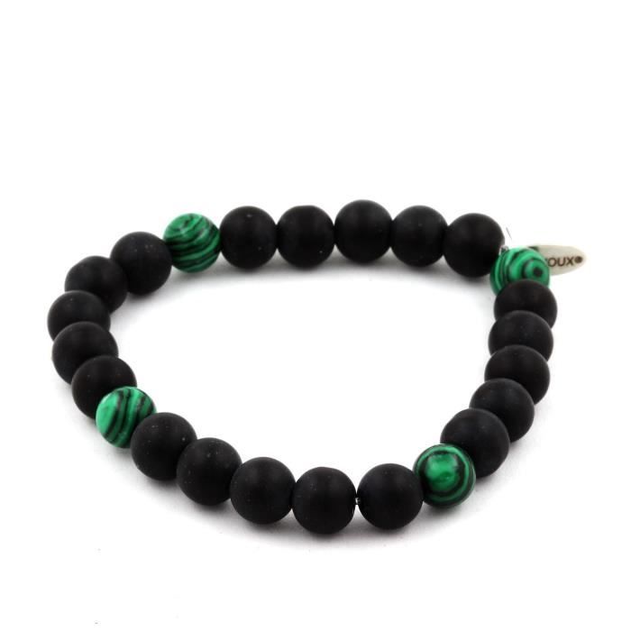 Bracelet - ABIJOUX - Onyx noir mat + Malachite - 8 mm - Longueur 19-20 cm - Mixte
