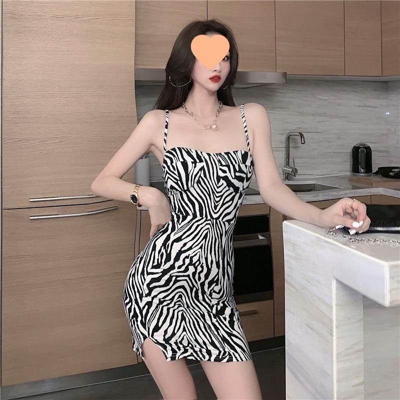 Official suspenders show thin waist temperament split ends and buttocks dress zebra pattern miniskirt women's explosion