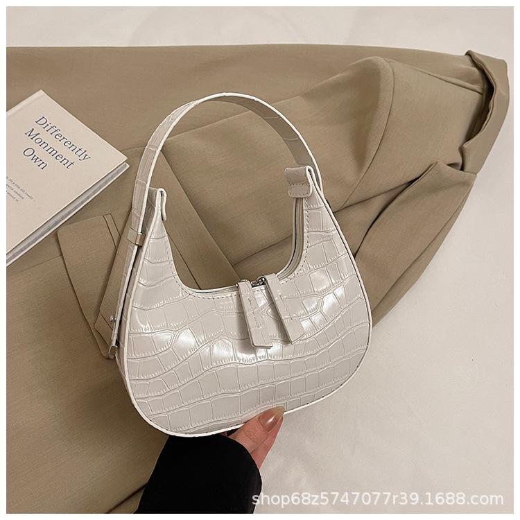 Trendy Fashion Personality Stone Pattern Armpit Moon Bag Versatile Commuter Temperament Solid Color Shoulder Bag