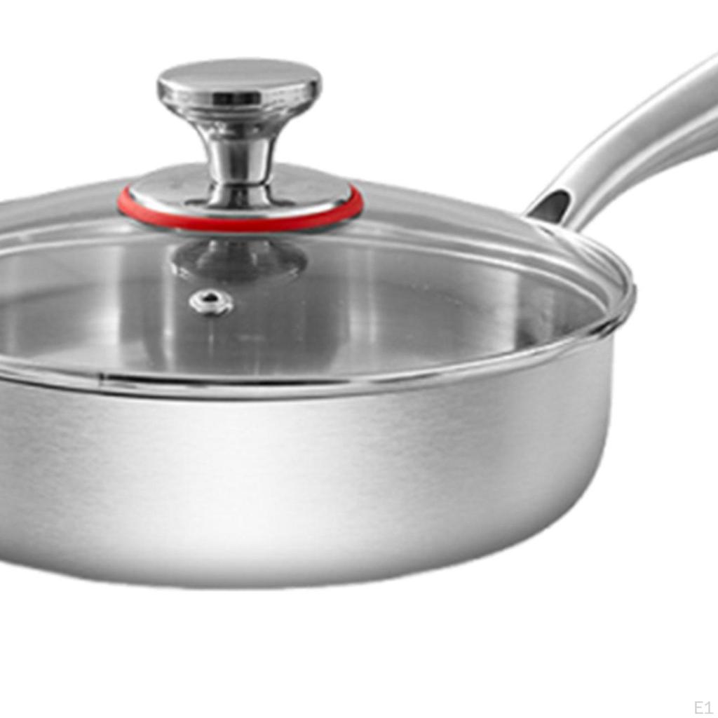 Frying Pan Cooking Gadget with Glass Lids Ergonomic Handle Stainless Steel Skillet for