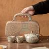 Dunhuang merchandise gold and silver wrong cover bowl two cups travel tea set embroidery bag complete set portable gift box business souvenir