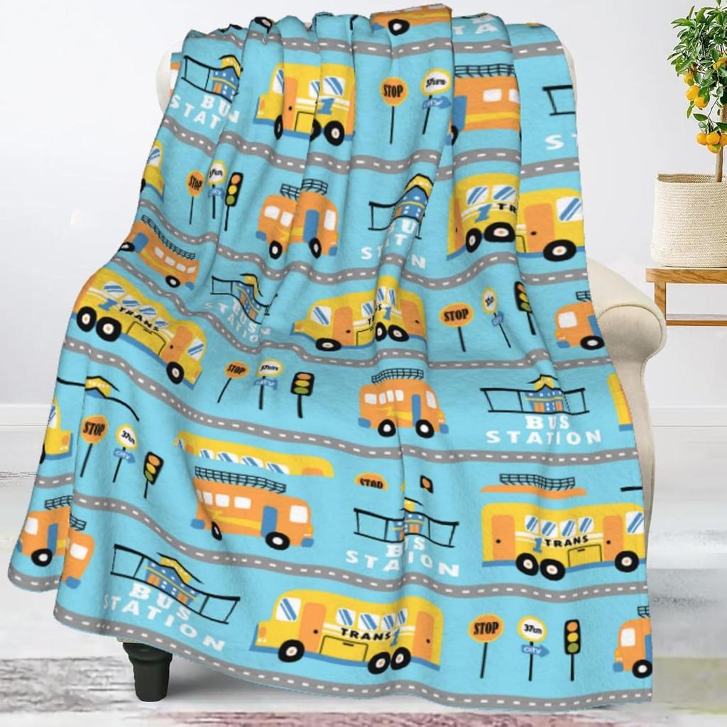 Cartoon Car Throw Blanket Soft Warm Lightweight Cozy Plush Flannel Plush Blanket Bed Couch Sofa Office Decor Gift for Kids Women