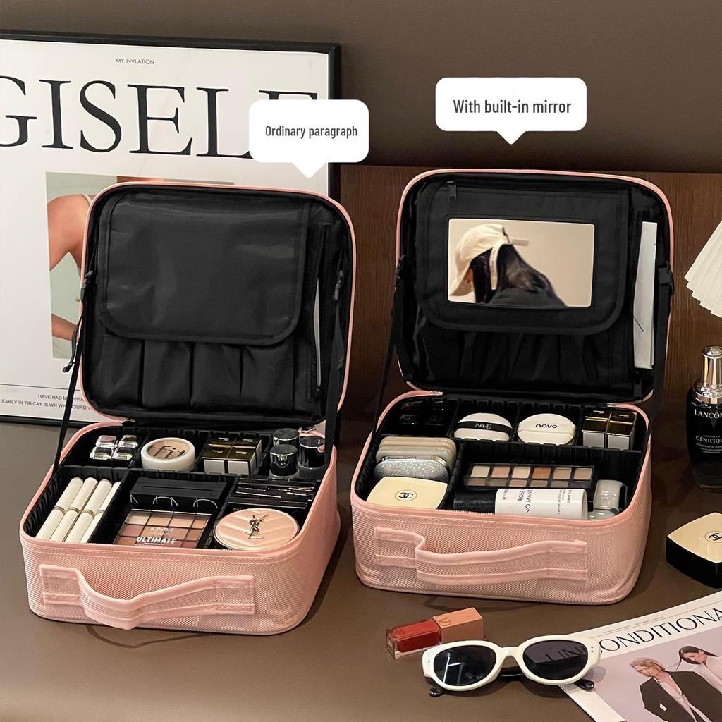 2025 New Style Women's Portable Makeup Bag - Large Capacity, Waterproof Travel Case with Mirror