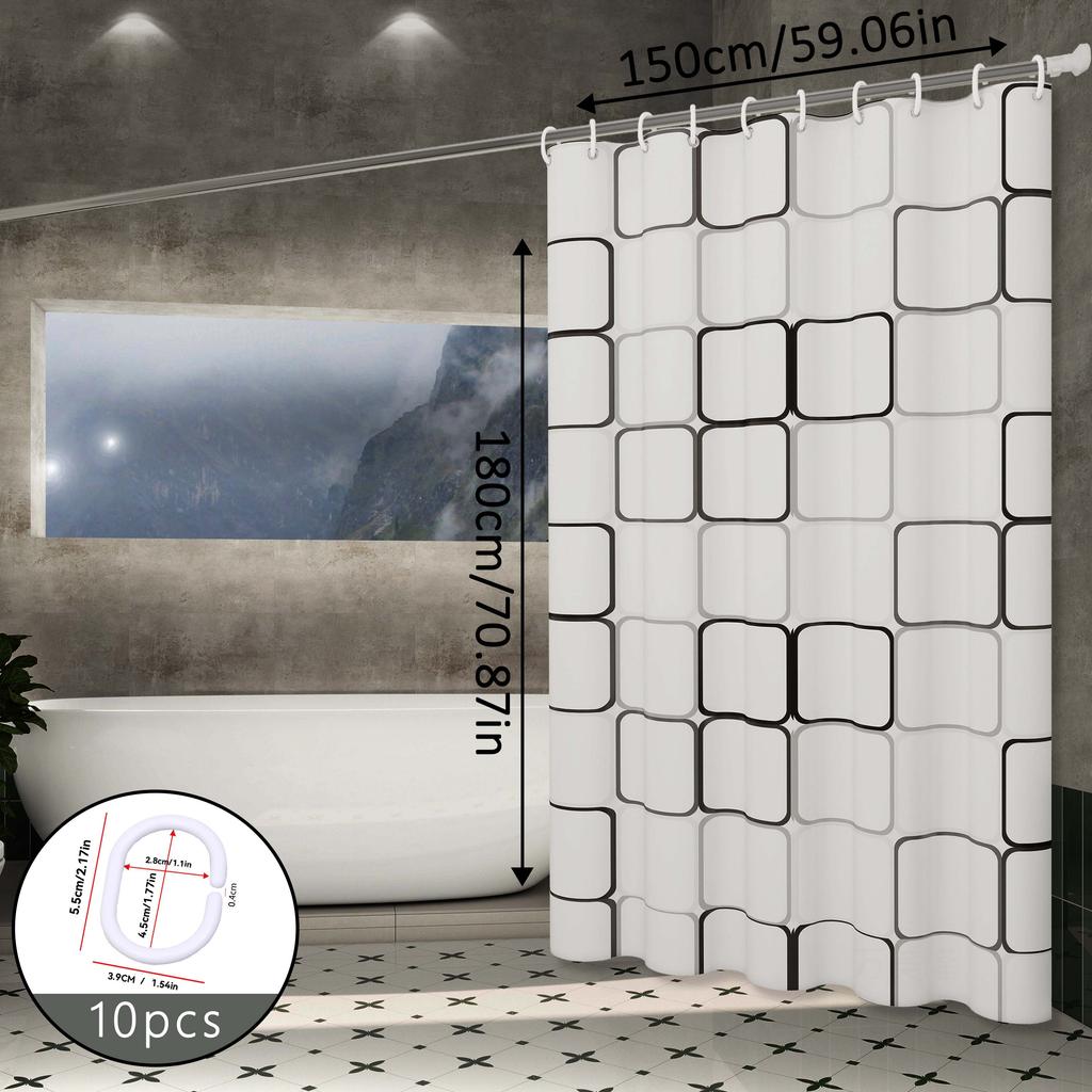 Versatile Large Checkered Bathroom Partition Curtain, Bathroom Dry-Wet Separation Curtain, Checkered Pattern Is Simple yet Sophisticated