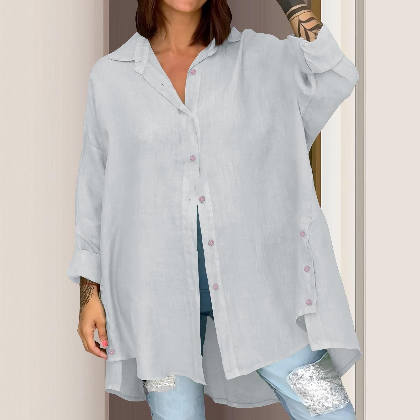 

Женская мода, свободная однотонная хлопковая блузка с девятиминутными рукавами, топ XXL белый