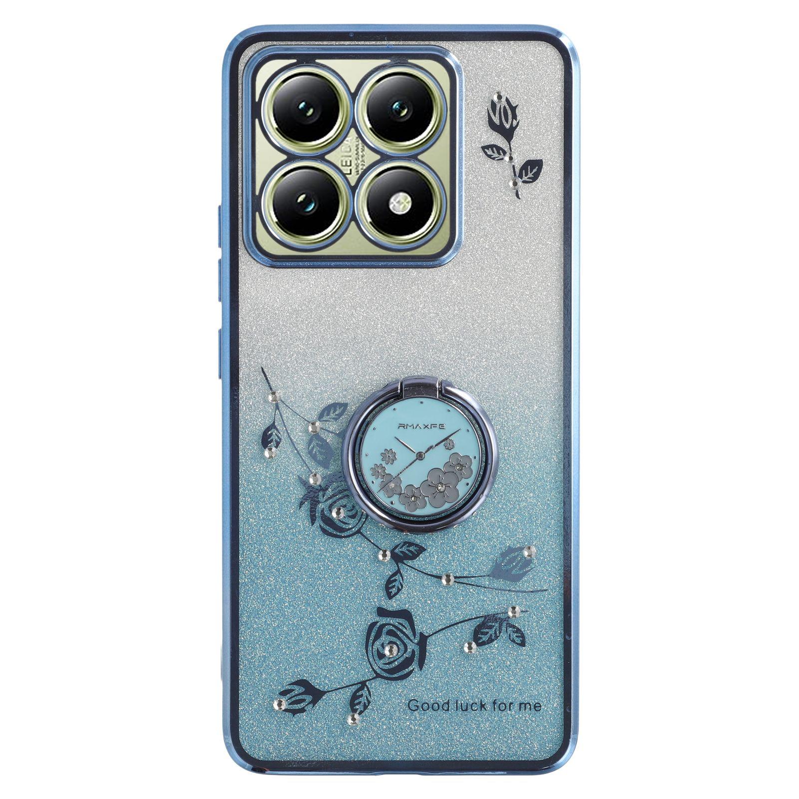

KADEM For Xiaomi 14T Case Ring Kickstand TPU Flowers Phone Cover Gradient Glitter Blue