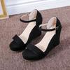 Fashion Women Platform Flock Sandals Lady Peep Toe High Wedges Gladiator Faux Suede Ankle Buckles Sandalia Beige Black Sandals New 2025