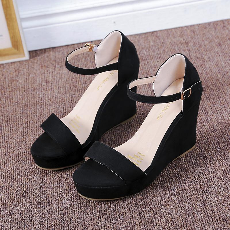 Fashion Women Platform Flock Sandals Lady Peep Toe High Wedges Gladiator Faux Suede Ankle Buckles Sandalia Beige Black Sandals New 2025