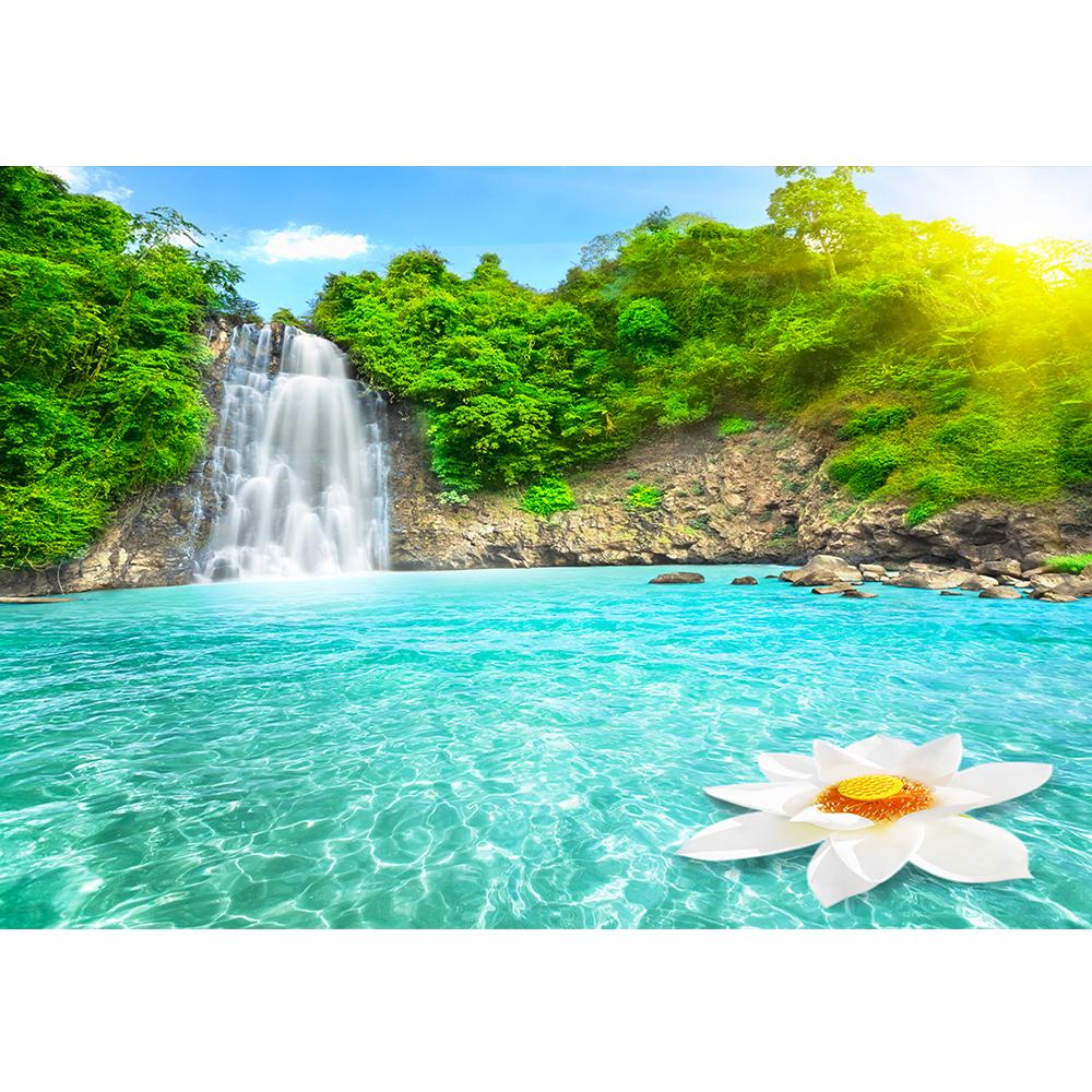 Waterfall River 3d Murals Wallpaper, Forest Lotus Large Wall Mural Modern Bedroom Baby Room Living Wall Paper