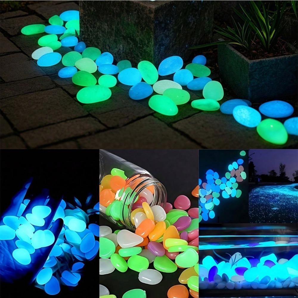 100Pcs Glow In The Dark Pebbles - Resin Luminous Stones Glow Garden Pebbles, Outdoor Indoor DIY Glow Decor Stone Ornament