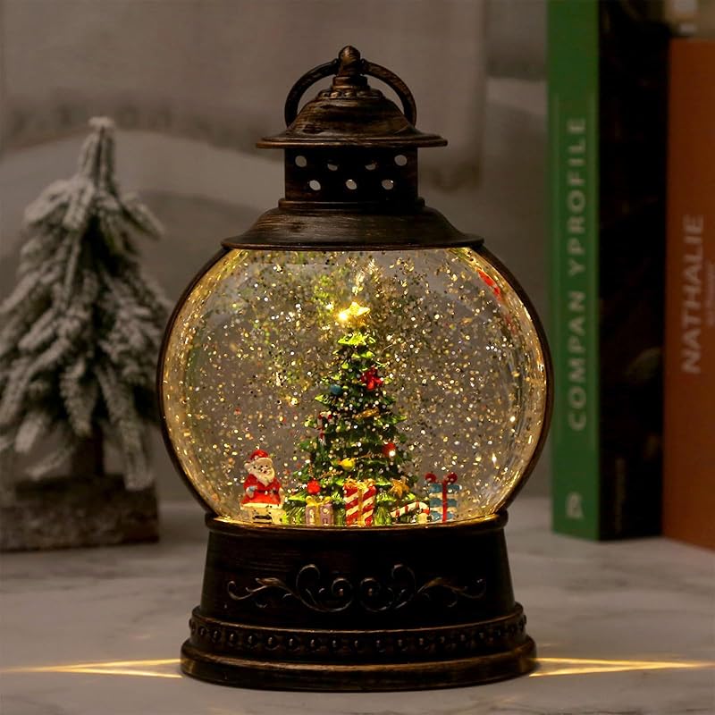 

DEVOTEE Christmas Music Box, Christmas Ball Snow Globe with LED Lights, 8 Songs, Automatic Loop, Christmas Ornament, Lantern Shape, Christmas Gift,