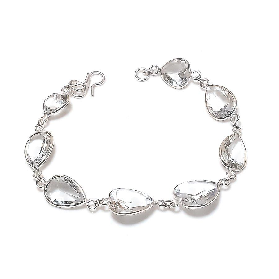 

Натуральный белый топаз драгоценный камень ручной работы серебро 925 пробы браслет 7-8 E1Z84