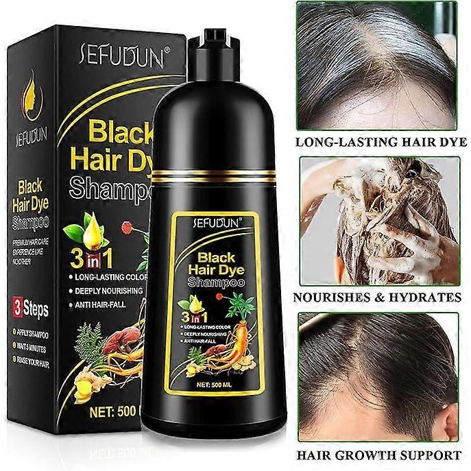 500ml Black/brown Instant Hair Color Shampoo for Gray Hair - Hair Dye Shampoo 3 In 1-100% Grey Coverage - Herbal Coloring In Minutes for Women & Men