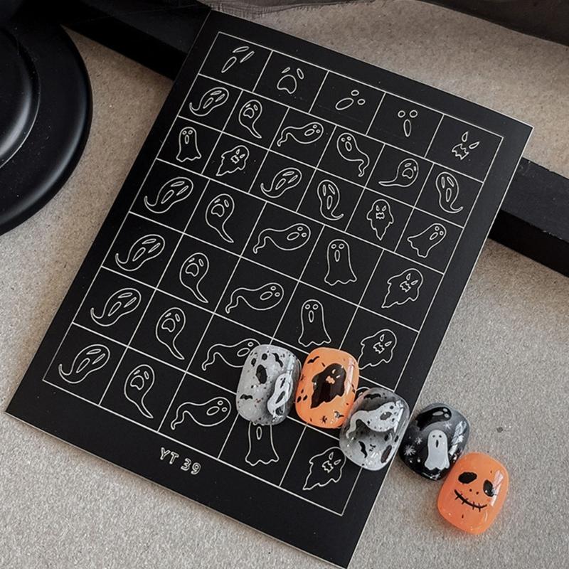 Nail Art Stickers Halloween Party Nail Designs With Spooky Skeleton Patterns Quick Apply Reusable Nail Decorations For Costume Event