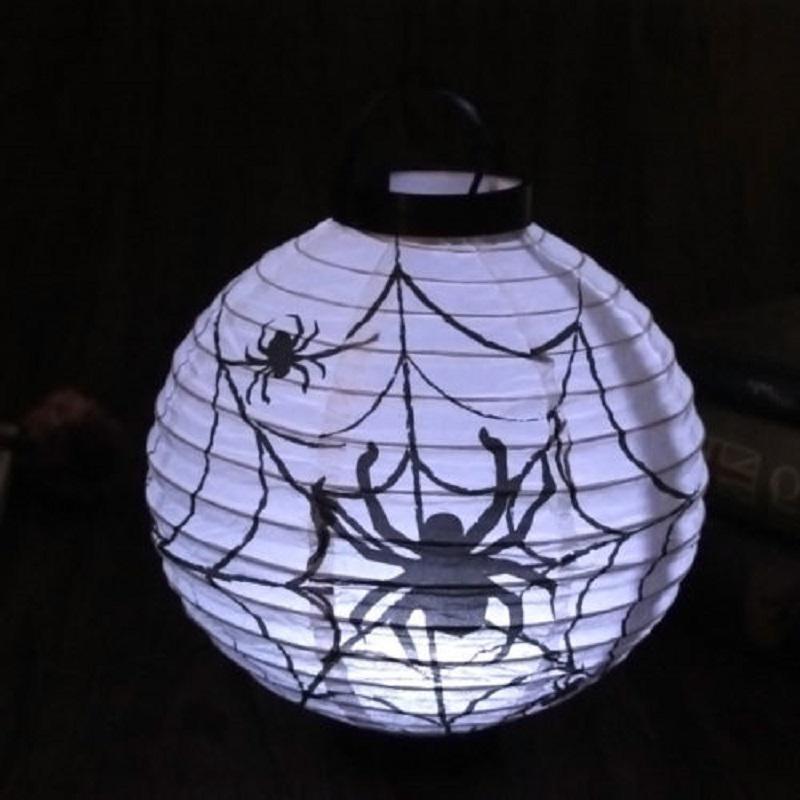 Led Paper Pumpkin Lantern Spider Bat Hanging Light Lamp Halloween Decor Party
