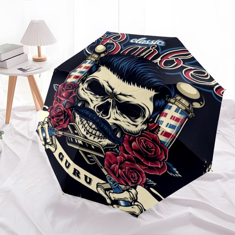 1PC Skull Scissors Artwork Automatic Umbrella - Suitable Travel Outdoor Portable Umbrella Birthday Gift Daily Essentials