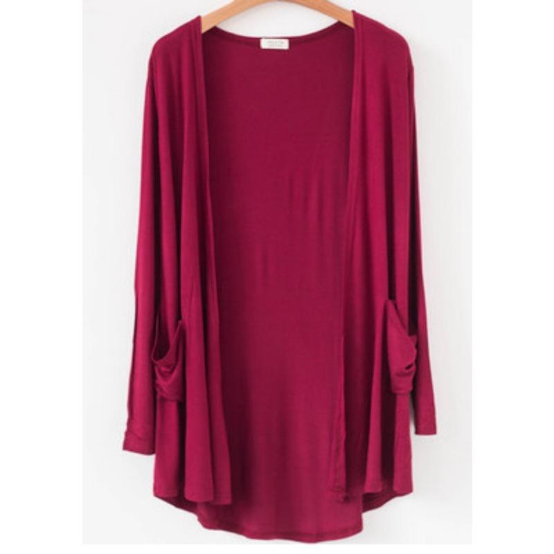 

Весна-лето Модальный женский кардиган с длинными рукавами, солнцезащитная куртка среднего и длинного размера, свободный крой, пляжный костюм с кондиционером, тонкая одинарная куртка One size бордовый