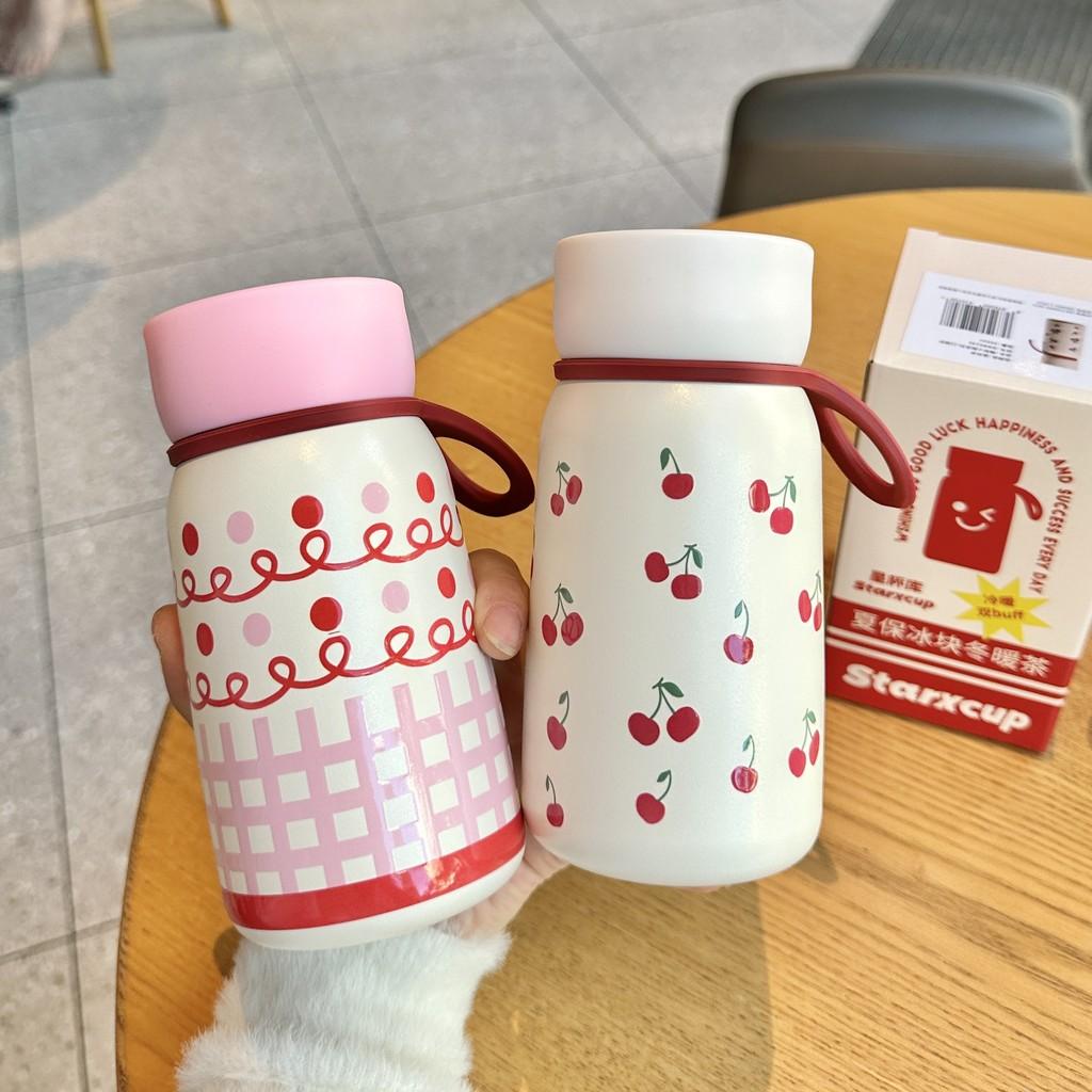 Small Cute Polka Dot Insulated Bottle With Handle For Girls Travel And Office Use