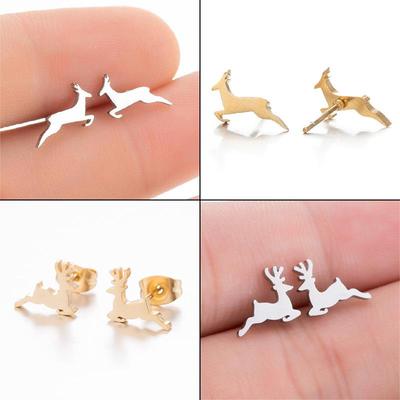 2024 Cute Reindeer Stainless Steel Stud Earrings: European & American Fashionable Mini Animal Cartilage Jewelry