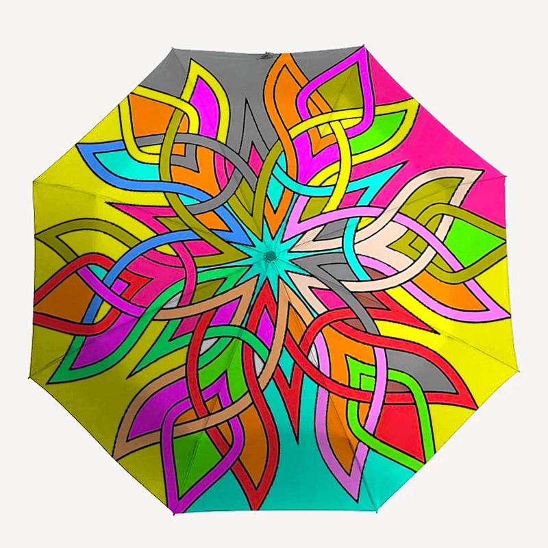 1pc Colorful Mandala Pattern Automatic Folding Umbrella - Portable 3-Fold Design, 8-Rib Iron Frame Outdoor Umbrella, Ideal Gift for Fans, Travelers, D