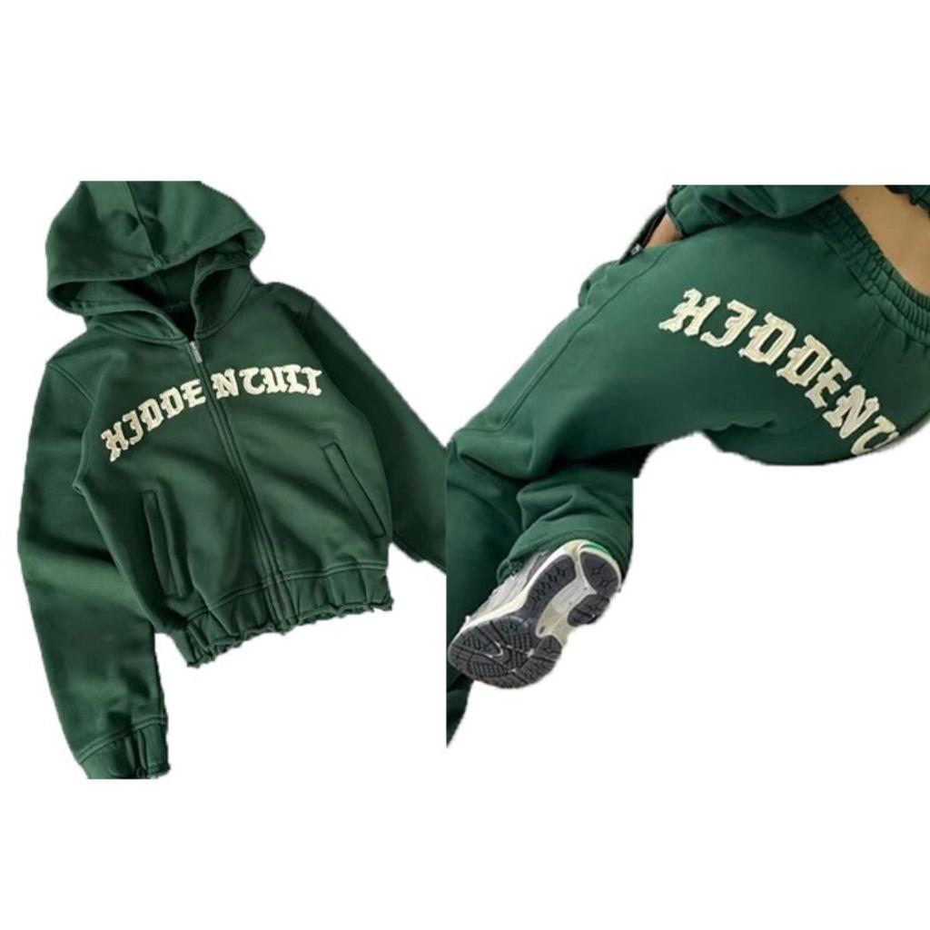 Autumn Winter Casual Sports Solid Color Splicing Knit Hoodie 2 Piece Sets Woman Outfit Pantsuits