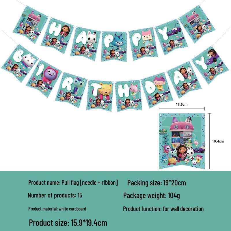 

Gabby s Dollhouse Party Set: Plates, Napkins, Cups, Tablecloth, Banner & Balloons