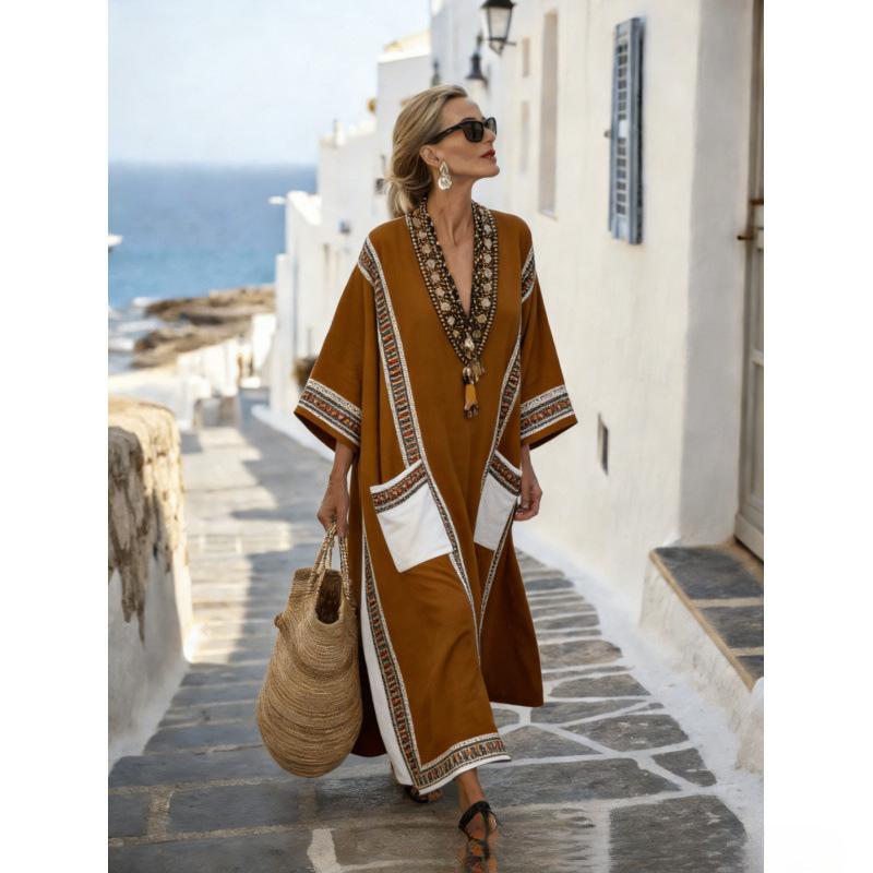 European and American bohemian women s dress seaside vacation elegant fashion print S