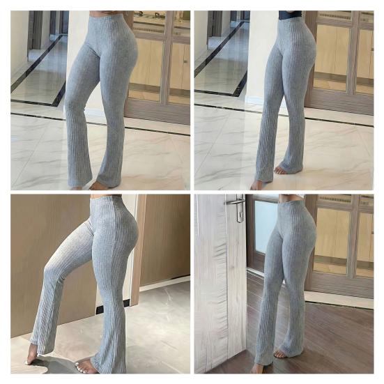 Yoga Pants Women Wide Leg Casual Trousers Elastic High Waist Hip-Hugging Style Solid Color Ribbed Fitness Pants