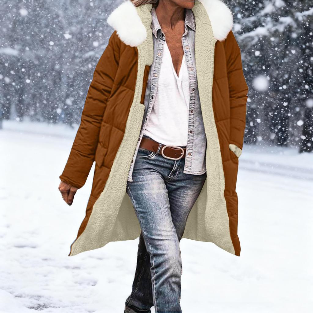 Women's Fashion Winter Solid Color Long Sleeved Hooded Long Zipper Cotton Jacket Warm Coat Down Jacket