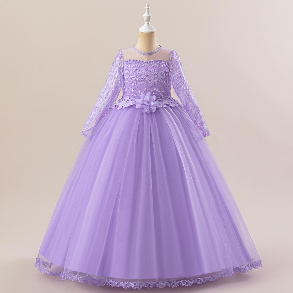 Elegant Mesh Long Sleeve Lace Strapless Princess Wedding Dress