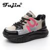 Fujin 6 cm en cuir véritable femmes cale décontracté haute marque hiver en peluche chaussures plate-forme mode baskets épais automne printemps chaussures