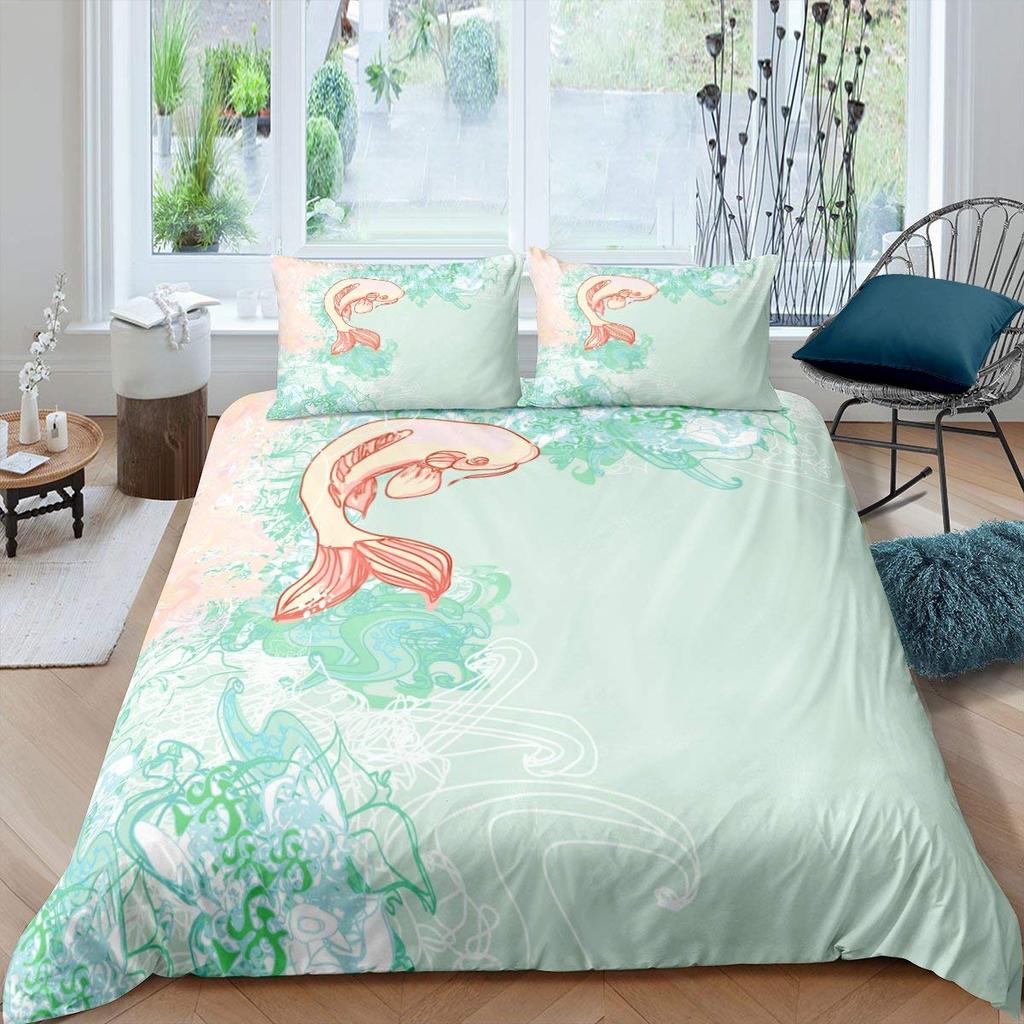 Koi Fish Duvet Cover Set King Queen Size Lucky Fish  Flowers Colourful 3D Print Comforter Cover for Kids Polyester Bedding Set