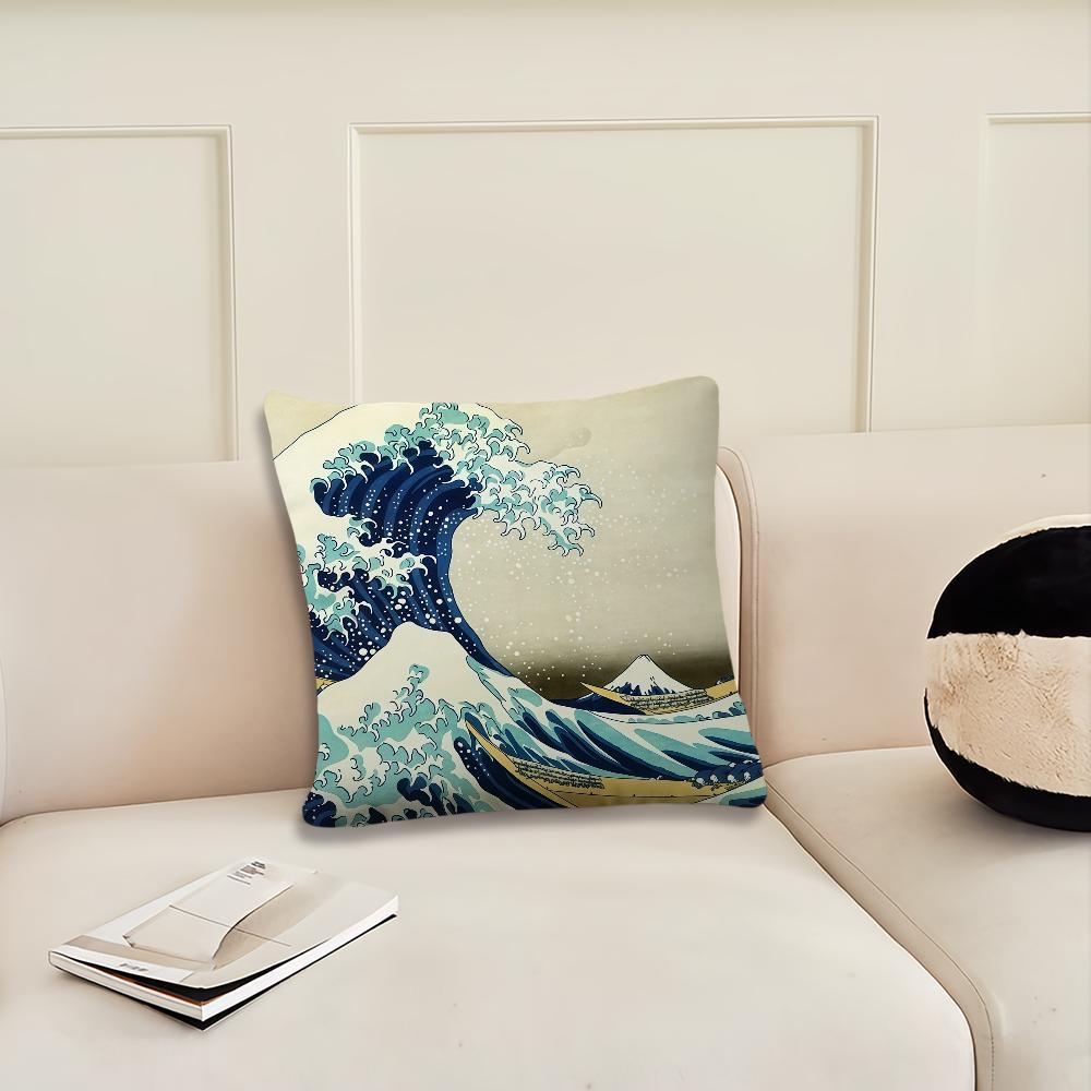 Große Welle von Kanagawa Kissenbezug Kissenbezug Dekoration Zimmer Zuhause Sofa Wohnen Büro Auto Nordische Schlichtheit