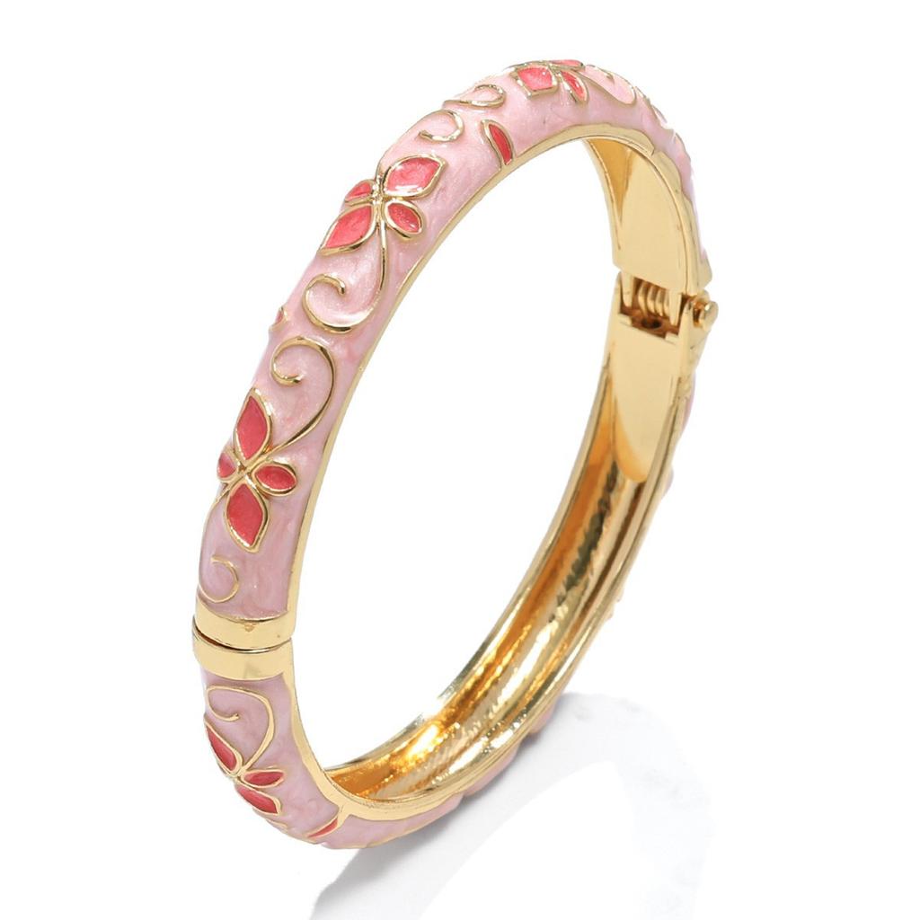 Vintage Palace Fresh Colorful Oil Drop Clover Five-Petal Flower Open Bangle Stackable Bracelet Jewelry for Women