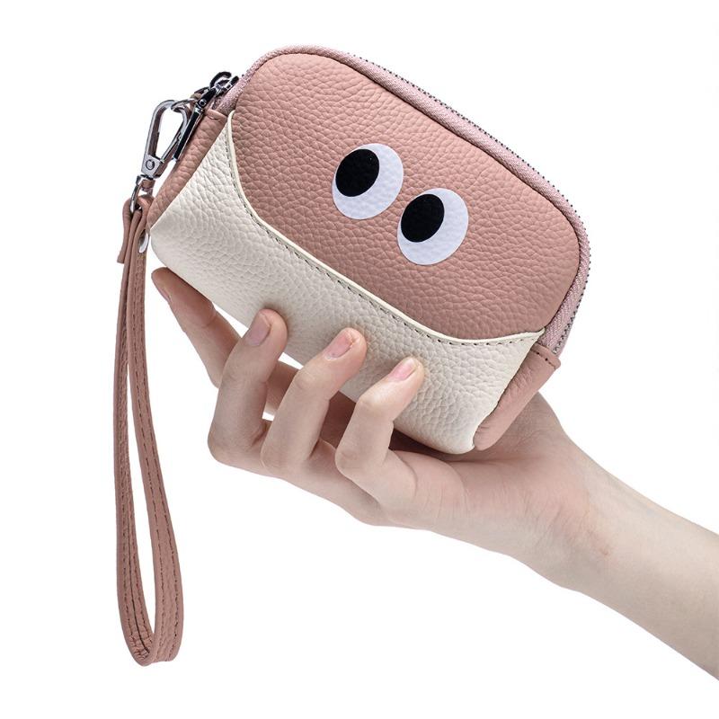 New first-layer cowhide change bag mini cute women's small wallet multi-functional leather three-zipper storage bag