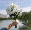 Customizable Realistic Soft Artificial Flower Hand Bouquet Calla Lily Tulip French Elegant Bride Pure White Wedding Photography