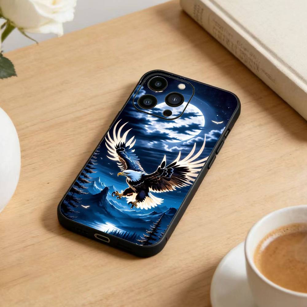 Cool Eagle Phone Case For iPhone17,16,15,14,13,12 Plus,Max Soft Silicone Black Cover