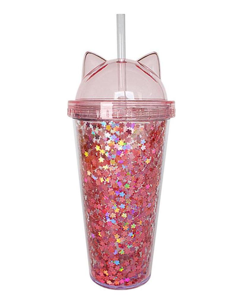 Geschenk-kundenspezifischer Becher-kreativer Plastikwasser-Becher-Strohbecher-nette Katze-Ohr-Flash-Film-Doppelschicht-Becher-Wasser-Flasche