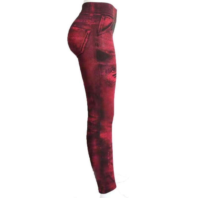 Schlanke Damen-Leggings, Faux-Denim-Jeans, hohe Taille, elastische Hosen, Push-Up-Hose