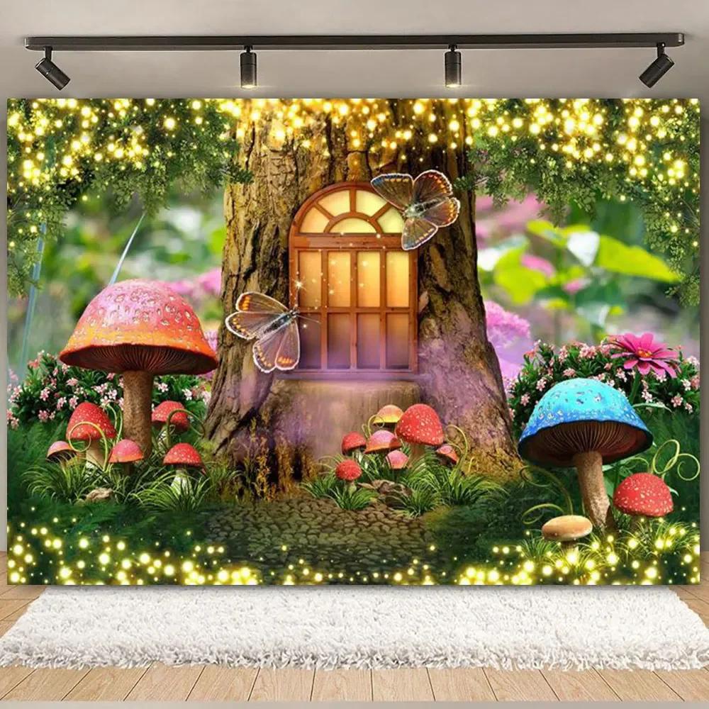 Fairy Tale Enchanted Forest Backdrop Photography Wonderland Dreamy Jungle Mushroom Baby Birthday Party Backgrounds Decor Prop