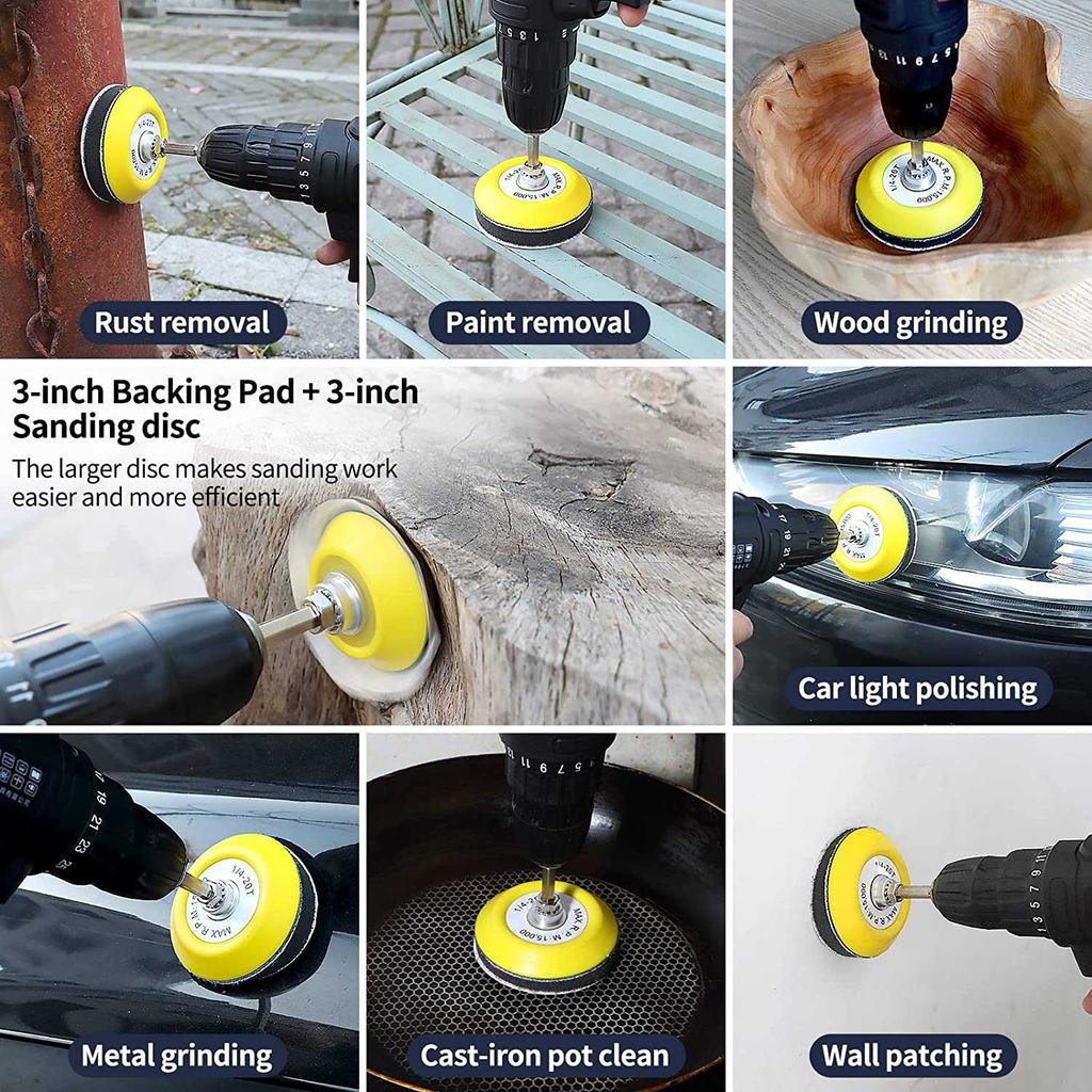 Multifunction 120Pcs 3Inch Sanding Discs With 2 & 3Inch Backer Pads And Sanding Sponge Sander For Drill Grinder Rotary Tools