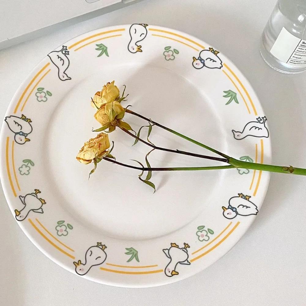 Cute Creative Porcelain Plate Korean Style Cartoon Household Tableware Breakfast Toast Plates Ceramic Kitchen Supplies 8inches