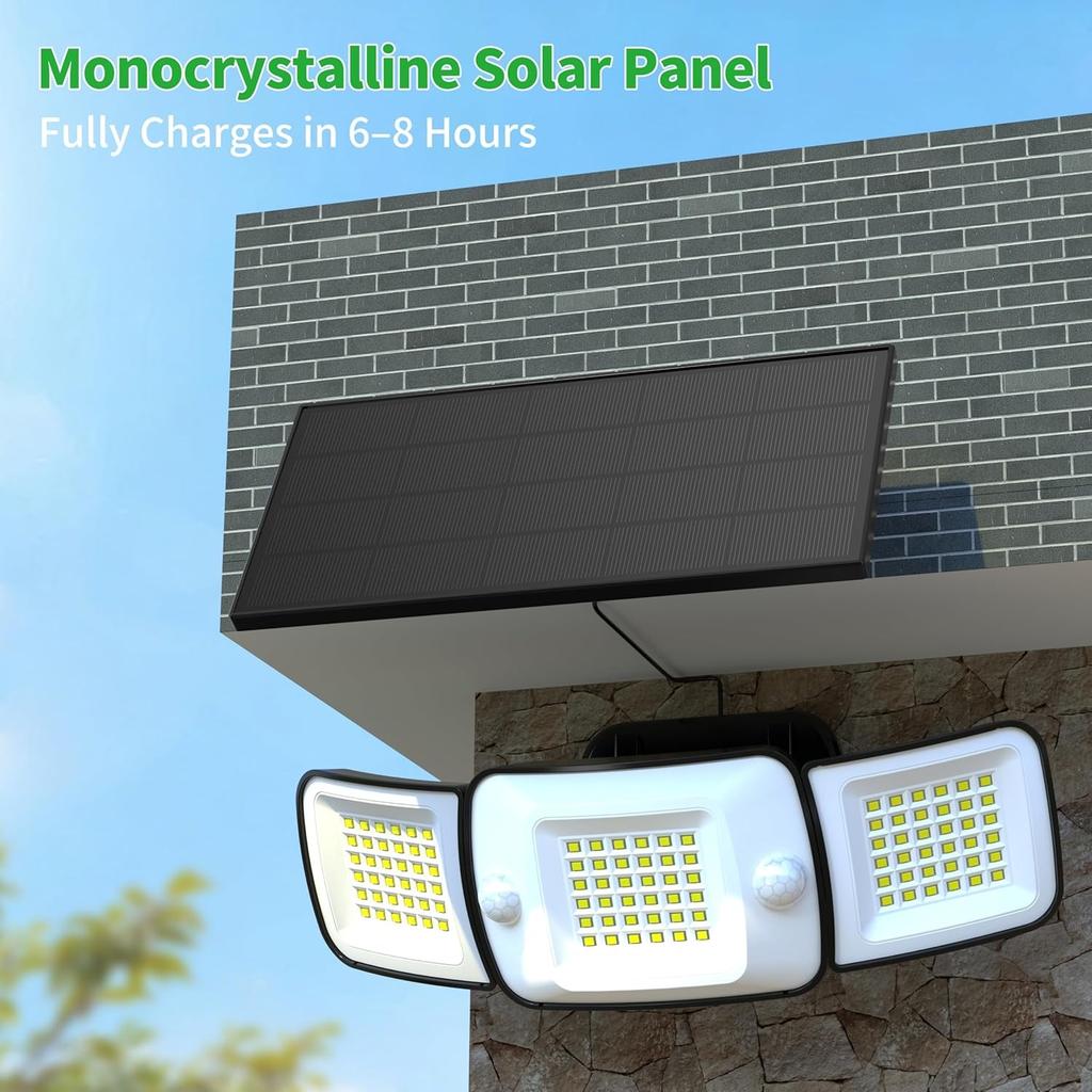 Solar Flood Lights Outdoor Waterproof, 6000mAh 1200LM Solar Powered Dual Motion Sensor LED Lighting Dusk to Dawn Security Floodlight Exterior