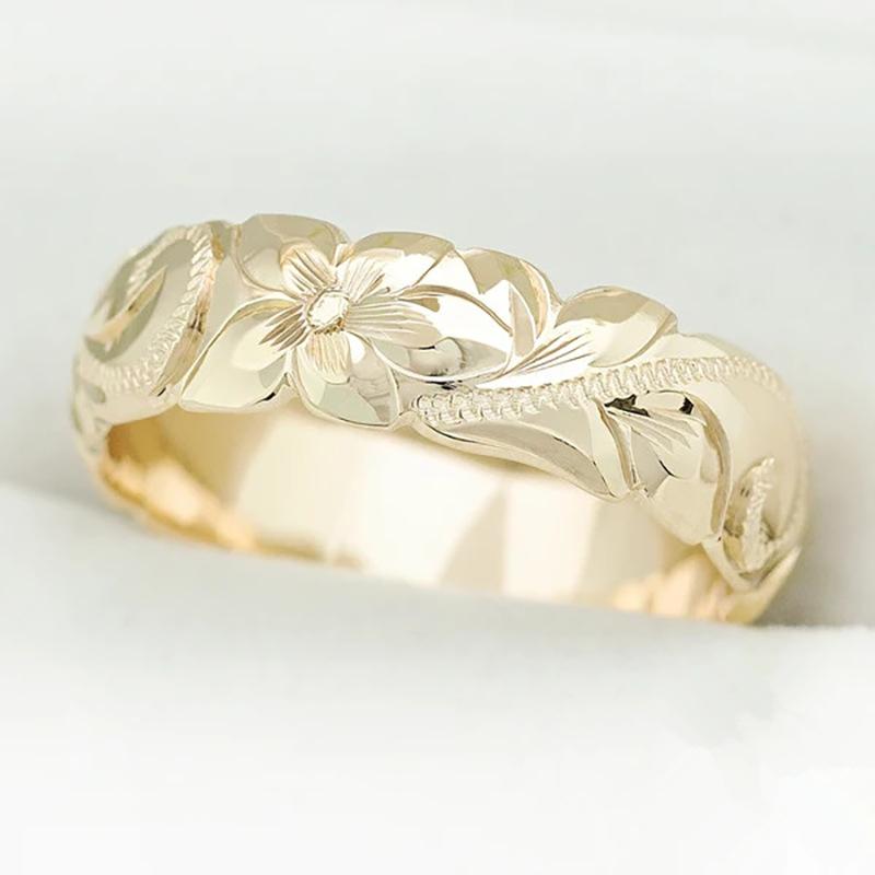 Metal CopperColor Caved Pattern Women Thin Rings Temperament Wedding Bands Accessories Fashion Versatile Jewelry