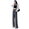 Women's Gray High-Waisted Wide-Leg Drawstring Pants - 2025 Autumn/Winter, Casual, Pear-Shaped Slimming, Hip-Covering.