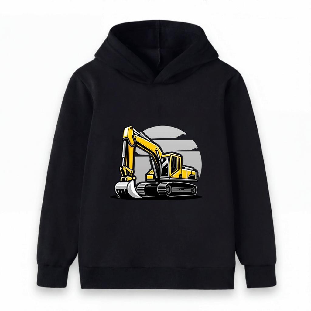 Kids Boys Girls Excavator Print Pullover Hoodie Casual Long Sleeve Warm Sweatshirt for Toddlers