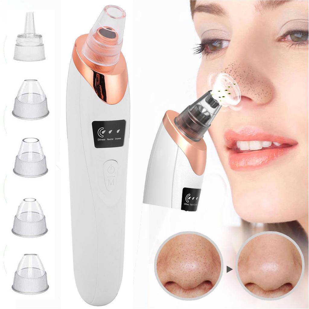 Pore Vacuum Blackhead Remover Whitehead Removal Pimple Extractor Pore Vacuum with LED Indicators 4 Nozzles 4 Pcs Needle